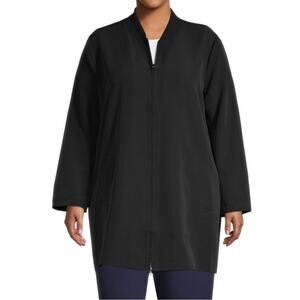 Eileen Fisher Black Plus Stretch Recycled Polyester Long Flight Jacket Size: 3X